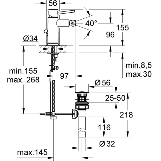 Додаткове фото - Змішувач для біде Grohe BauClassic 32864000