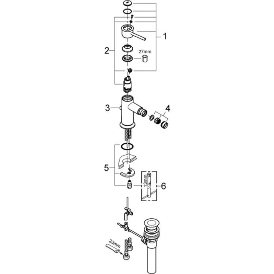 Додаткове фото - Змішувач для біде Grohe BauClassic 32864000