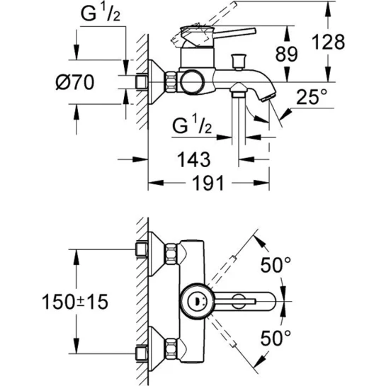 Додаткове фото - Змішувач для ванни Grohe BauClassic 32865000