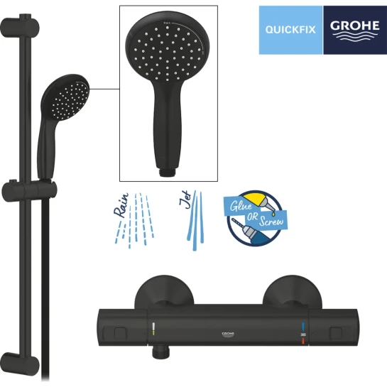 Додаткове фото - Змішувач термостатичний для душу Grohe QuickFix Start Black UA303908T1