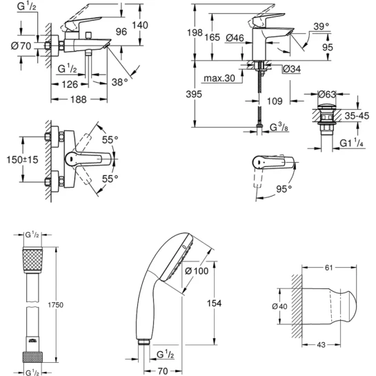 Додаткове фото - Набір змішувачів 3 в 1 для ванної кімнати Grohe QuickFix Start Black UA303301SQ