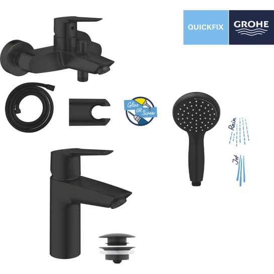 Додаткове фото - Набір змішувачів 3 в 1 для ванної кімнати Grohe QuickFix Start Black UA303301SQ