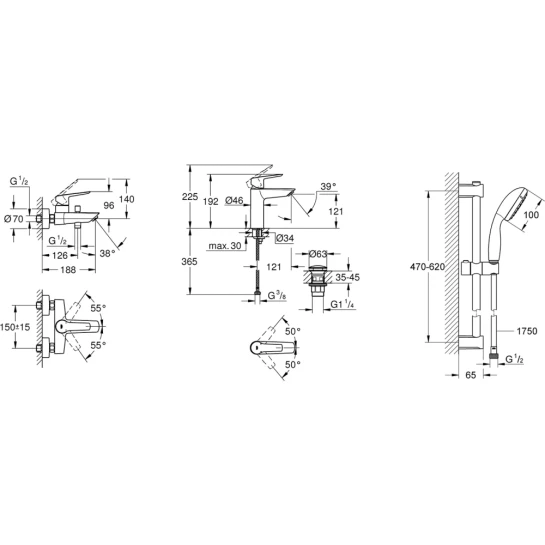 Додаткове фото - Набір змішувачів 3 в 1 для ванної кімнати Grohe QuickFix Start Black UA303301MQ