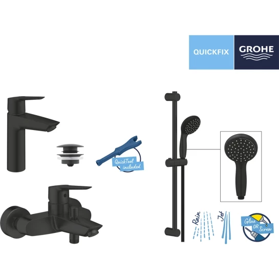 Додаткове фото - Набір змішувачів 3 в 1 для ванної кімнати Grohe QuickFix Start Black UA303301MQ