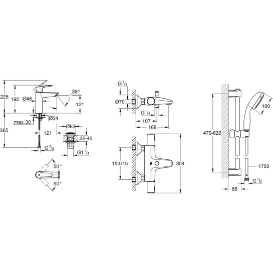 Додаткове фото - Набір змішувачів 3 в 1 для ванної кімнати Grohe QuickFix Start Black UA303304TM