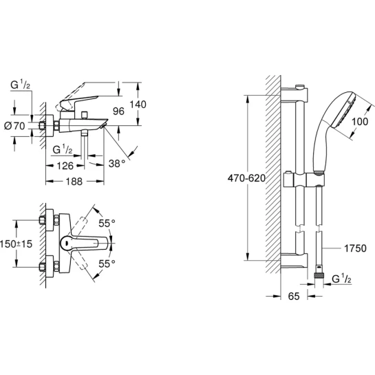 Додаткове фото - Змішувач для ванни Grohe QuickFix Start Black UA30330702