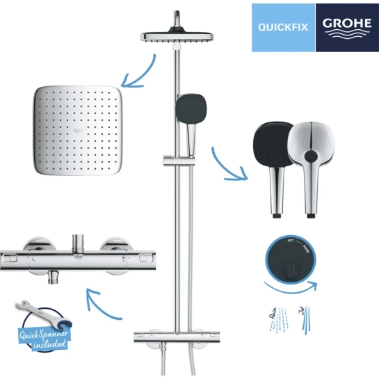 Додаткове фото - Душова система термостатична Grohe QuickFix Vitalio Comfort System 250 Cube 26696001