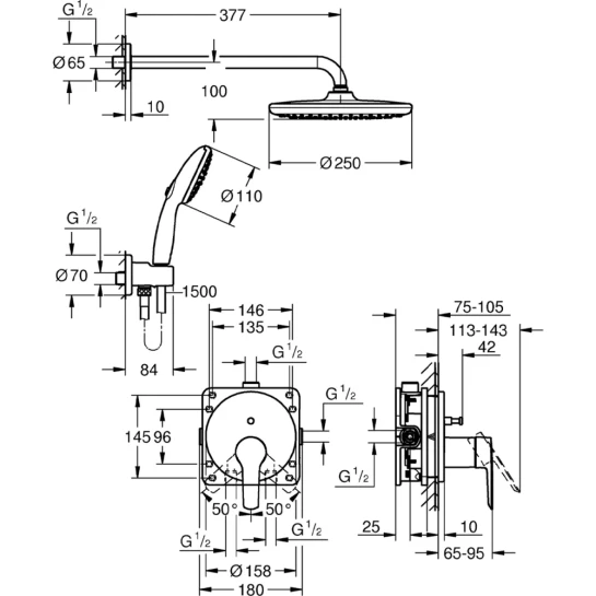 Додаткове фото - Душова система прихованого монтажу Grohe QuickFix Start 25292000 