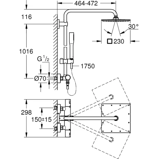 Додаткове фото - Душова система термостатична Grohe QuickFix Vitalio Joy System 230 26365000