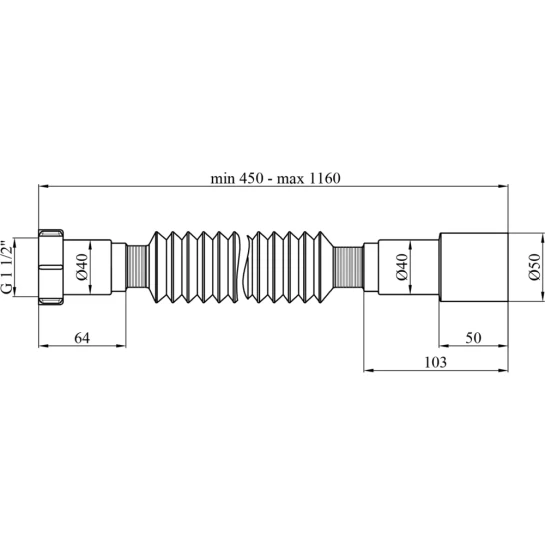 Додаткове фото - Гофротруба Agua GN46 1 1/2''х40/50 мм 460-1100 мм з накидною гайкою