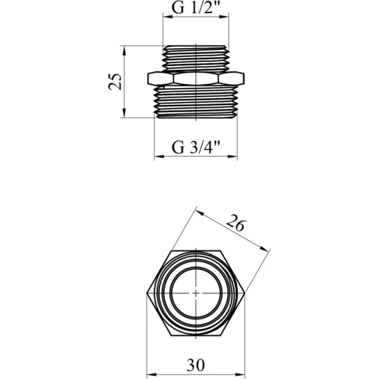 Додаткове фото - Ніпель перехідний WaGa 3/4"х1/2" ЗЗ нержавіюча сталь