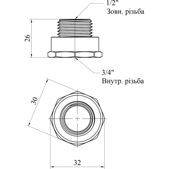 Додаткове фото - Перехід WaGa 3/4"х1/2" ВЗ нержавіюча сталь