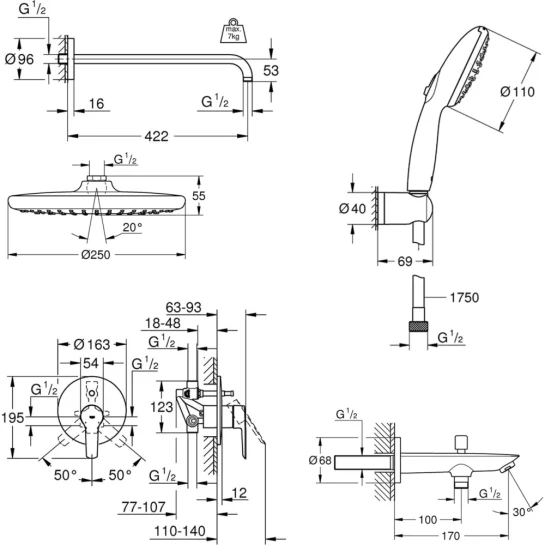 Додаткове фото - Душева система прихованого монтажу Grohe QuickFix Start UA202803R3