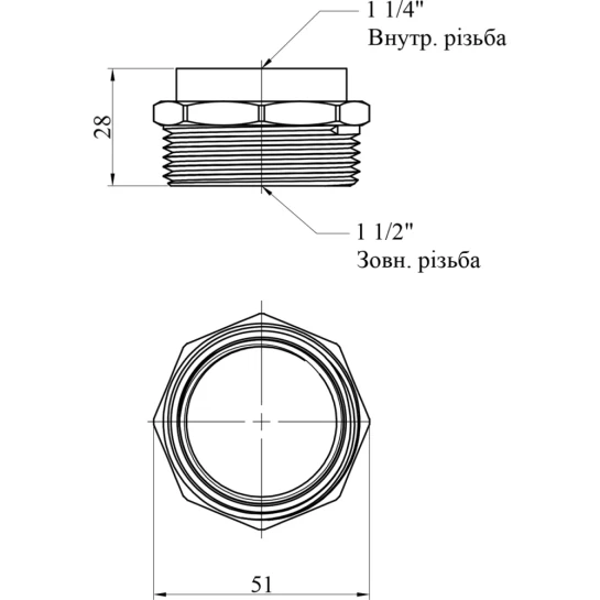 Додаткове фото - Футорка STA 1 1/4"х1 1/2" ВЗ латунна