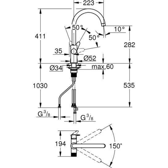 Додаткове фото - Змішувач для кухні Grohe StartCurve 30592000