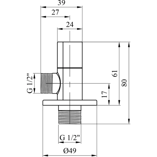 Додаткове фото - Кран приладовий для підключення Karro 1/2"х1/2" ЗЗ хромований KR-3115