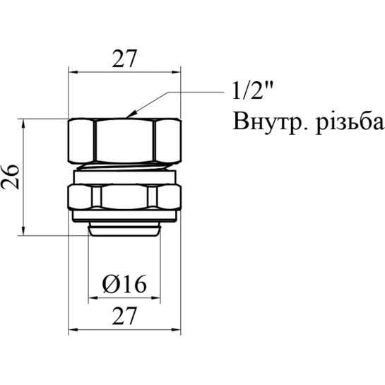 Додаткове фото - Муфта металопластикова STA (DN) 16х1/2" РВ нікельована