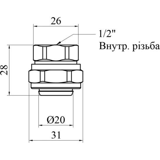 Додаткове фото - Муфта металопластикова STA (DN) 20х1/2" РВ нікельована