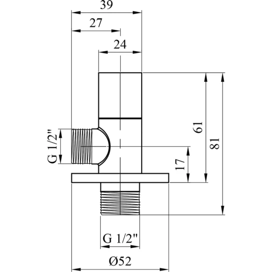 Додаткове фото - Кран приладовий для підключення Karro 1/2"х1/2" ЗЗ хромований KR-3116