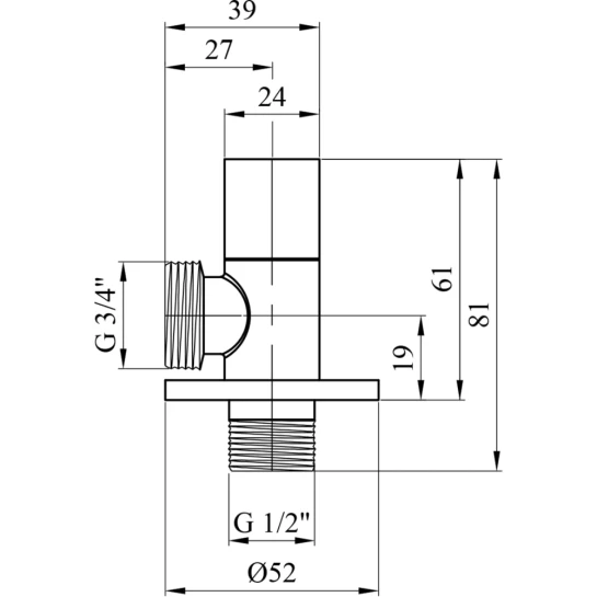 Додаткове фото - Кран приладовий для підключення Karro 1/2"x3/4" ЗЗ хромований KR-3116