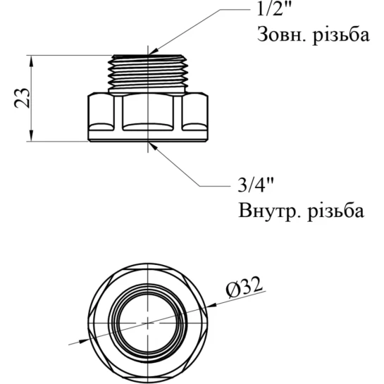 Додаткове фото - Перехід посилений LexLine 3/4"х1/2" ВЗ латунний УК0603-В