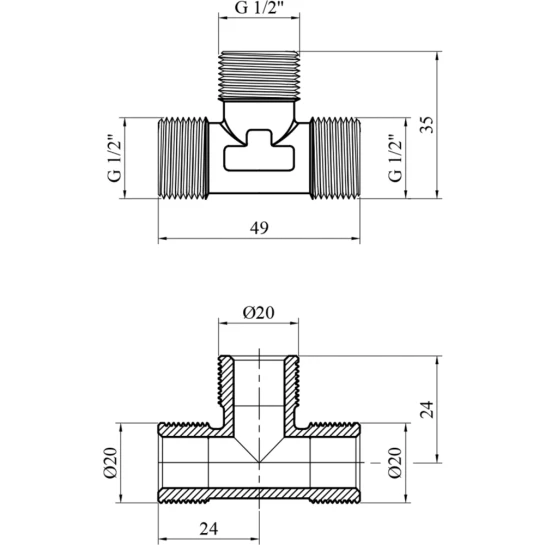 Додаткове фото - Трійник посилений LexLine 1/2" ЗЗЗ латунний УК0241-В