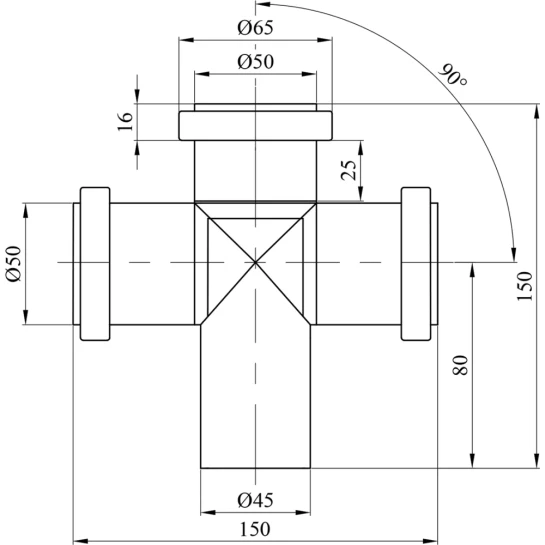 Додаткове фото - Хрестовина для внутрішньої каналізації Rozma 50х50х50/90°
