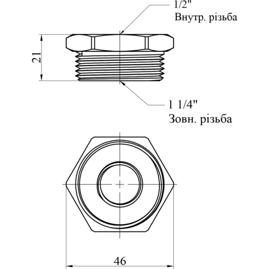 Додаткове фото - Футорка посилена LexLine 1 1/4"х1/2" ЗВ латунна УК0710-В