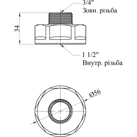 Додаткове фото - Перехід посилений LexLine 1 1/2"х3/4" ВЗ латунний УК0604-В