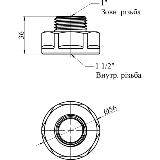 Додаткове фото - Перехід посилений LexLine 1 1/2"х1" ВЗ латунний УК0606-В