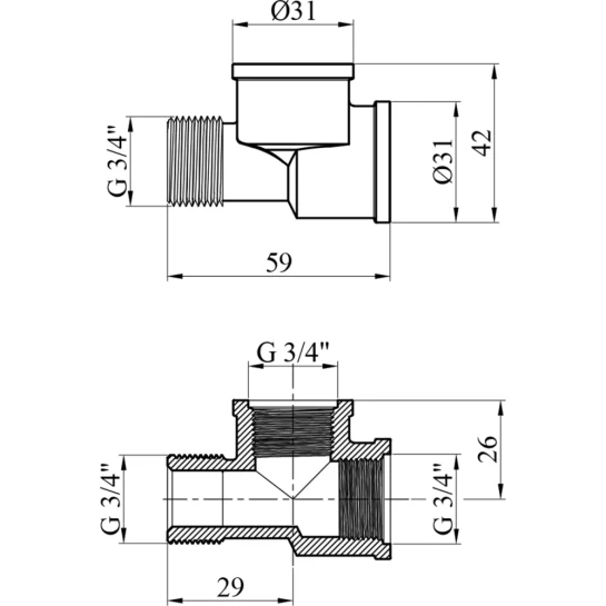 Додаткове фото - Трійник посилений LexLine 3/4" ВВЗ латунний УК0210-В